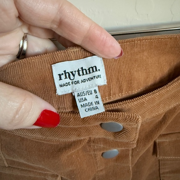 Rhythm Corduroy Mocha Brown Tan Button Down Mini Boho Academia Skirt Small - Picture 3 of 7